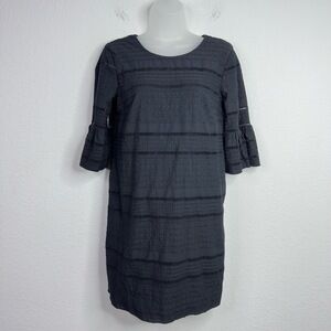 J.Crew Dress Womens 2 Black Eyelet Bell Sleeve Career Minimalist Preppy Romantic